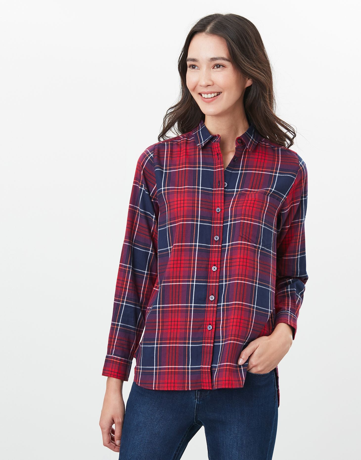 Women’s Lorena Longline Shirt - French Navy Check