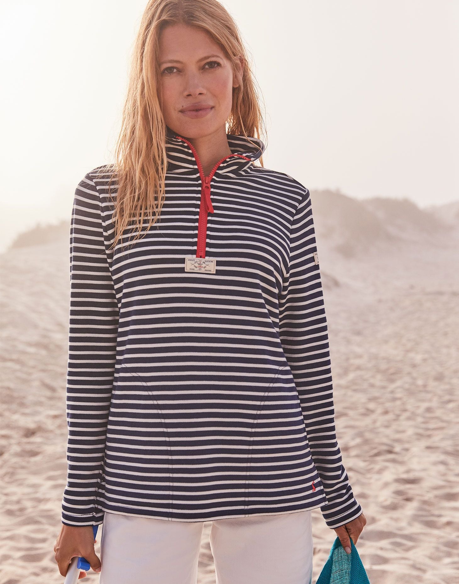 Joules - Women's Pip Half Zip Sweatshirt - Navy Cream Stripe