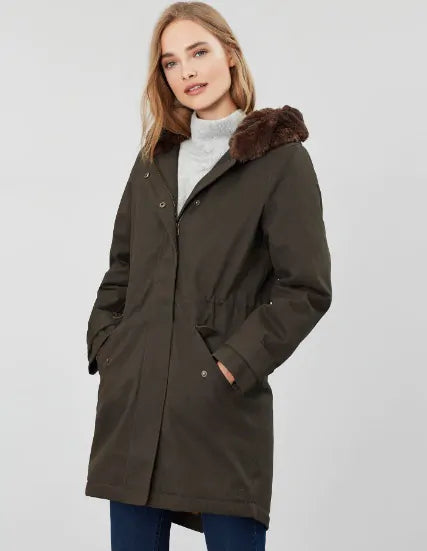 Joules - Women's Piper Parka with Fur Trim Hood - Heritage Green