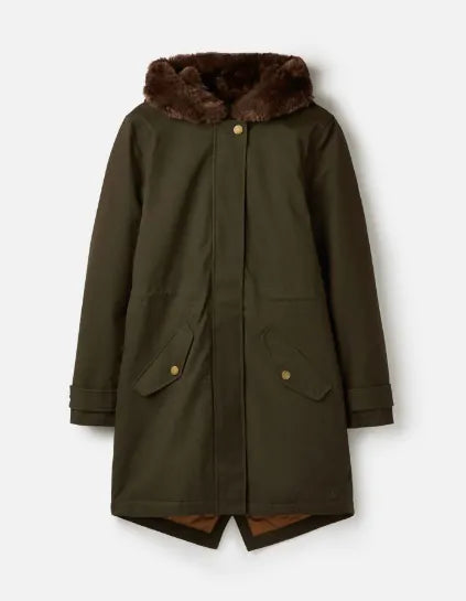 Joules - Women's Piper Parka with Fur Trim Hood - Heritage Green