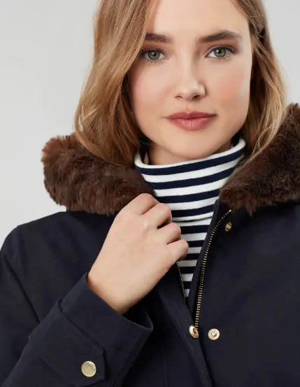 Joules Women s Piper Parka with Fur Trim Hood Marine Navy