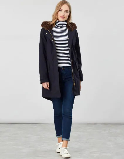 Joules - Women's Piper Parka with Fur Trim Hood - Marine Navy