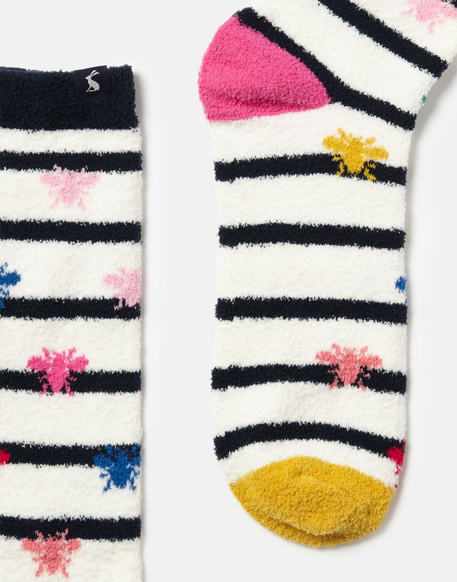 Women's Fluffy Sock - Cream Stripe Bee